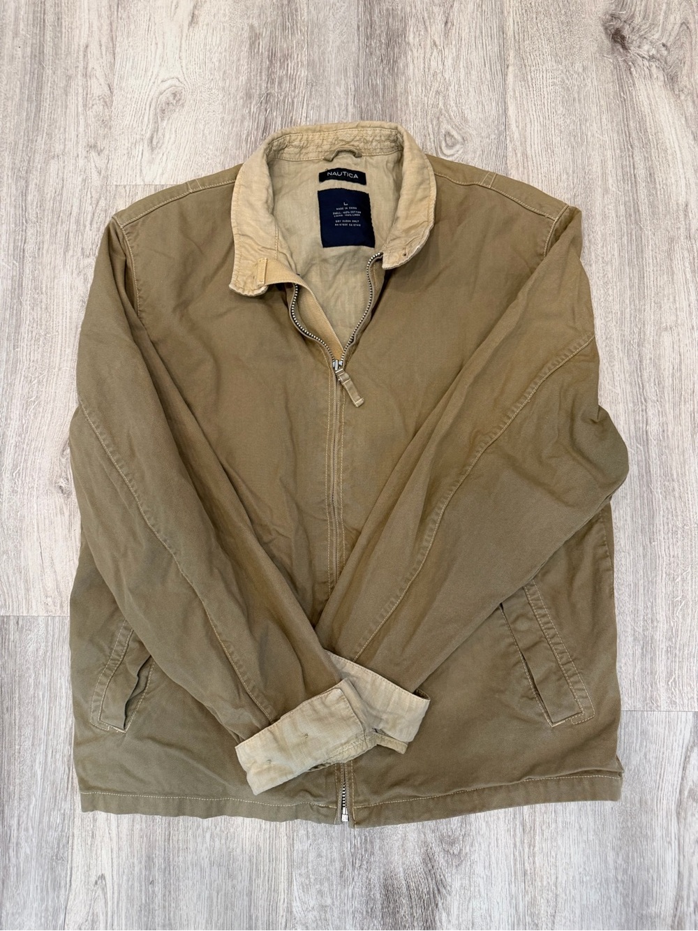 Nautica Large Khaki Cotton Linen Harrington Utility Jacket